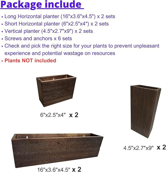 LaLaGreen Wood Planter Box for Plants (6 Pack) Wall Planters for Indoor | Wooden Box Indoor Plant Holder Vase for Dried Flowers, Modern Farmhouse Decor Living Room Bedroom Kitchen Office Home Garden