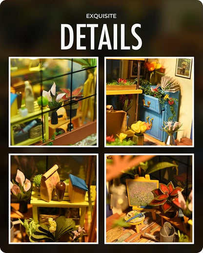Rolife DIY Miniature House Kit, Cathy's Greenhouse Miniature Dollhouse with LED 1:18 Tiny/Mini House Making Kit Crafts Diorama Gifts Home Decor for Adults
