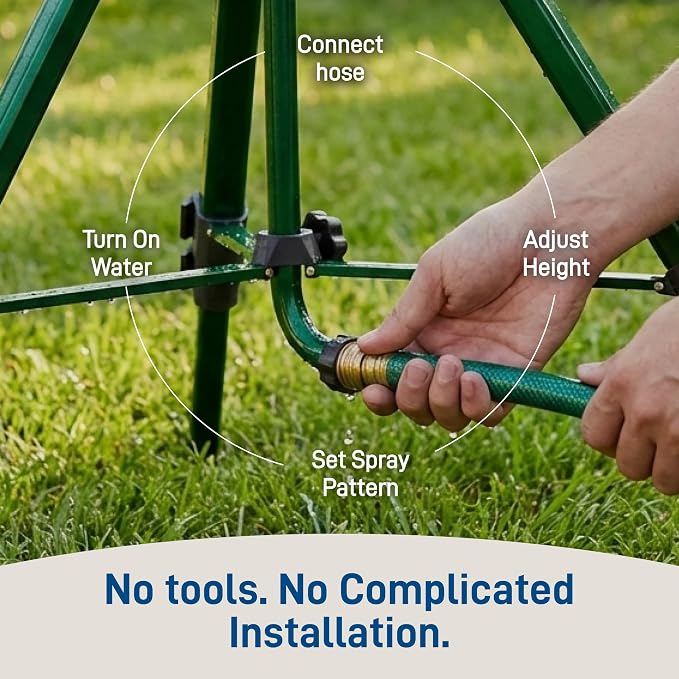 Orbit Tripod Lawn Zinc Impact Sprinkler - 360 Degree Rotating Yard Sprinkler with Adjustable Height - Heavy-Duty Zinc - High-Pressure Nozzle - for Large Lawn Coverage - 56667