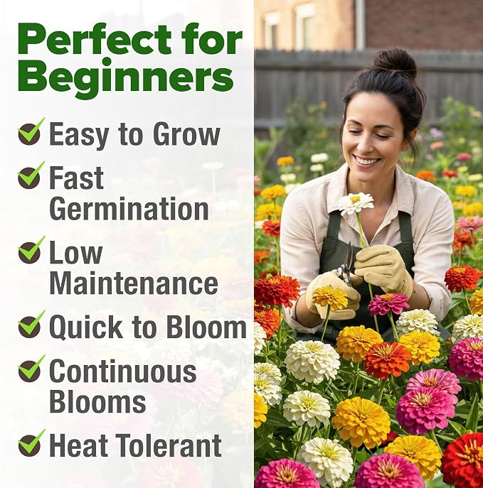 HOME GROWN Zinnia Seeds Mix – 4300 Pumila Compact Zinnia Flower Seeds for Planting Outdoors | Bulk Colorful Annual Cut Flowers for Summer Gardens & Containers (Zinnia elegans)