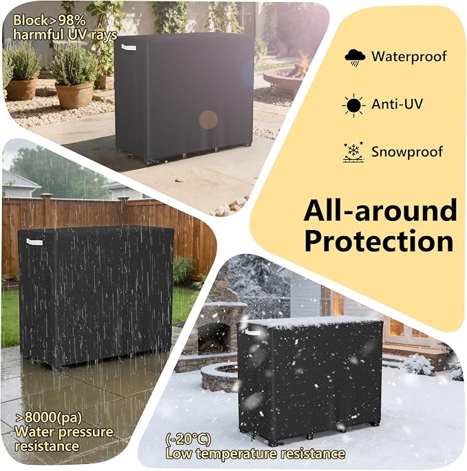 AKEfit 4ft Firewood Racks Cover,Heavy Duty Waterproof Outdoor Logs Holder Stand Cover with Velcro-Black