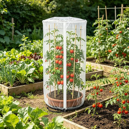 2PCS Mesh Vertical Planter Bug Netting, 39"X20" Large Stackable Planter Netting 5 Tier Strawberry Planter Protector White Round Garden Bird Netting Plant Cover with Zipper for Tomato Flower Fruit