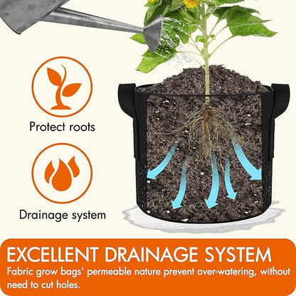Gardzen 10-Pack 1 Gallon Grow Bags, 300G Thickened Fabric Grow Bags with Handles, Heavy Duty Aeration Plant Grow Bags for Indoor & Outdoor Use