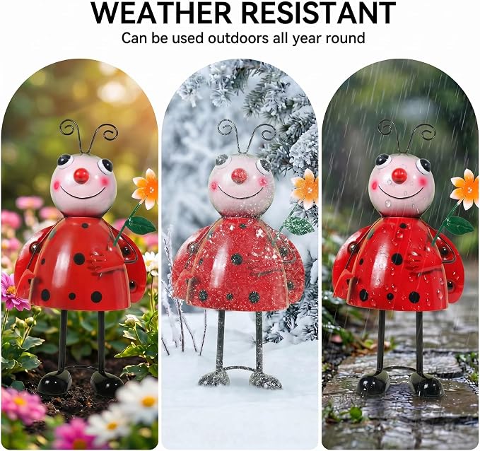 Wobbling Metal Ladybug Statue, 12.2" H Ladybug Decor, Cute Garden Décor, Garden Statues, Shakeable Desk Figurine, Indoor or Outdoor Figurine for Garden, Patio, Lawn, Porch or Entryway