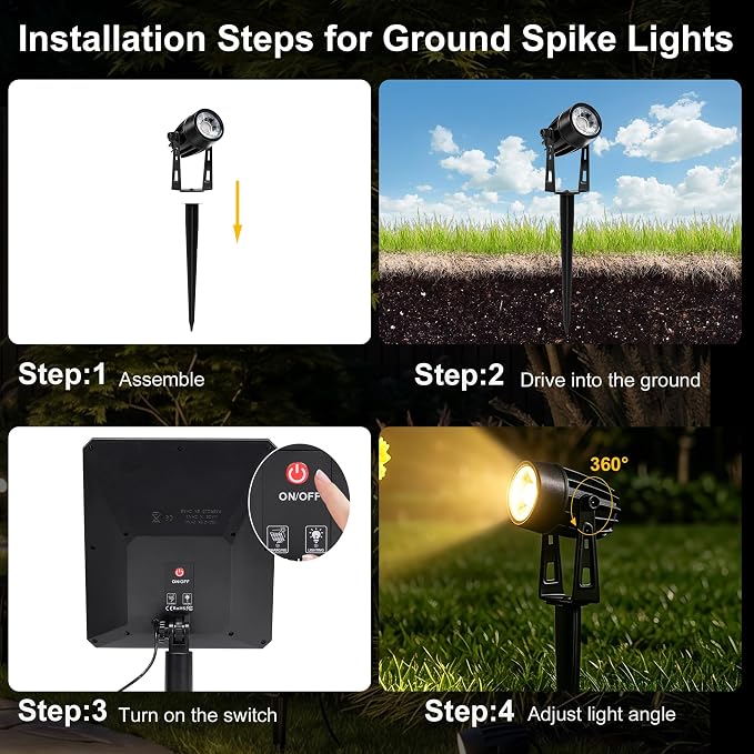 Sublume Solar Spot Lights Outdoor Waterproof for Flag, Palm Tree, 4-in-1 Solar Landscape Lighting Dusk to Dawn Solar Uplights, 3000K Bright LED Spotlights for Yard, Garden, House, Backyard, Patio