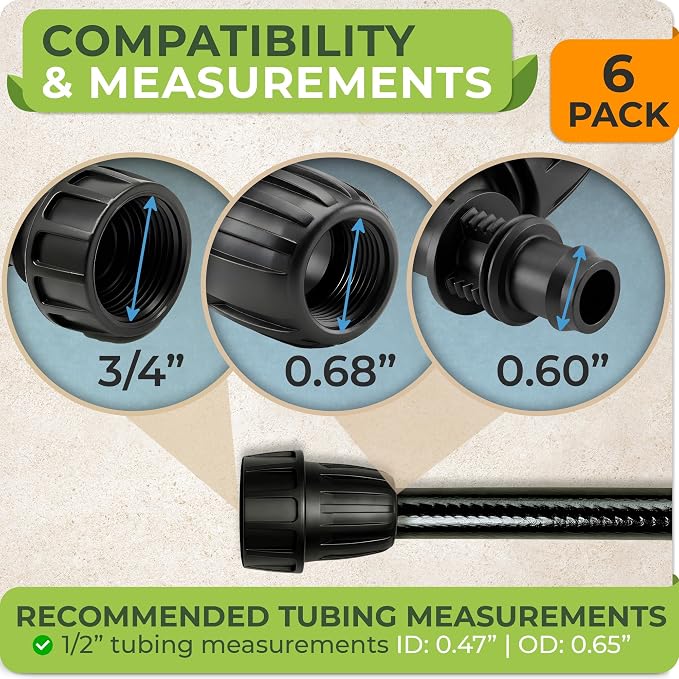 Carpathen Drip Irrigation Parts - 6PCS Faucet Connectors 3/4" to 1/2" Female Adapter for Irrigation Tubing - Leak Free Connectors for Garden Watering Systems