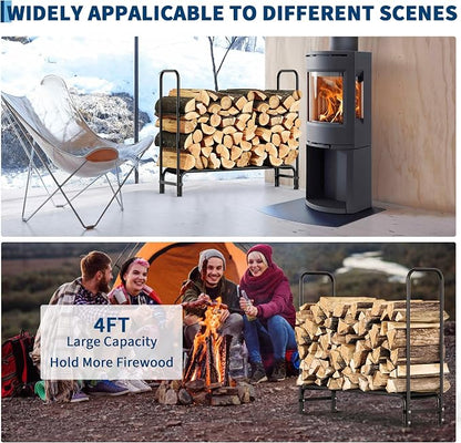 KYBOLT 4ft Firewood Rack Stand, Heavy Duty Wood Rack Keep Firewood Organized, Firewood Holder Organizer with 2000lbs Load Capacity, Black