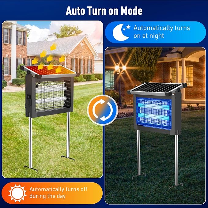 Solar Bug Zapper Outdoor Waterproof, USB-C Rechargeable Mosquito Zapper, 4500V Electric Bug Zapper, Solar Mosquito Trap Fly Insect Killer for Patio Garden Backyard Garage(Gray)