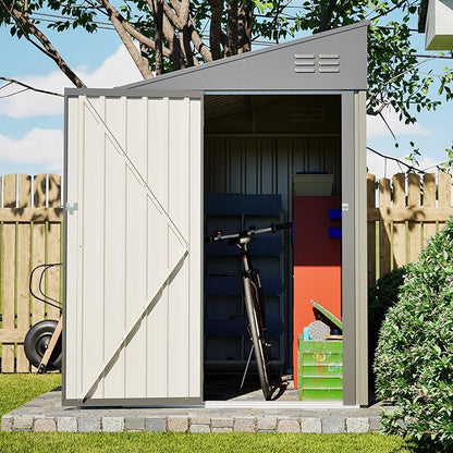 YOPTO 4x7 FT Outdoor Storage Shed,Metal Lean to Storage Shed with Reinforced Beams,All Weather Waterproof Garden Tool House W/Lockable Door & Reversible Installation,for Backyard,Patio,Lawn,Olive Gray