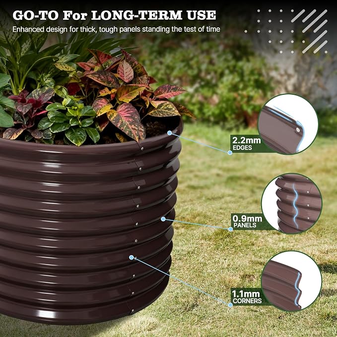 A ANLEOLIFE 30" Extra Tall Galvanized Raised Garden Beds Outdoor, 10x3x2.5ft Large Oval Metal Planter Boxes for Planting Vegetables, Flowers, Fruits, Eco-Safe & Easy Setup, CaféBronze