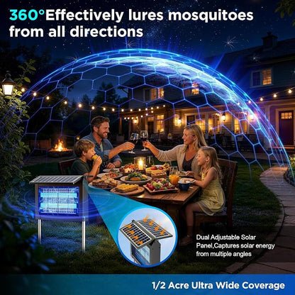 Solar Bug Zapper Outdoor, 4500V Outdoor Mosquito Zapper with Detachable Fold-Down Solar Roof Panel, IPX5 Waterproof Solar Powered Bug Zapper for Patio Yard Garden Backyard Camping, Hanging Stake Use