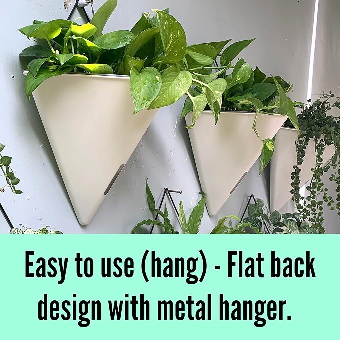 LaLaGreen Wall Planters for Indoor Plants (12in, 4 Pack) Hanging Planter | Large Self Watering White Geometric Flower Vessel with Metal Hanger, Modern Stylish Wall Mounted Succulent Pot Holder Décor