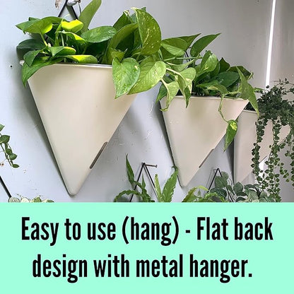 LaLaGreen Wall Planters for Indoor Plants (12in, 4 Pack) Hanging Planter | Large Self Watering White Geometric Flower Vessel with Metal Hanger, Modern Stylish Wall Mounted Succulent Pot Holder Décor