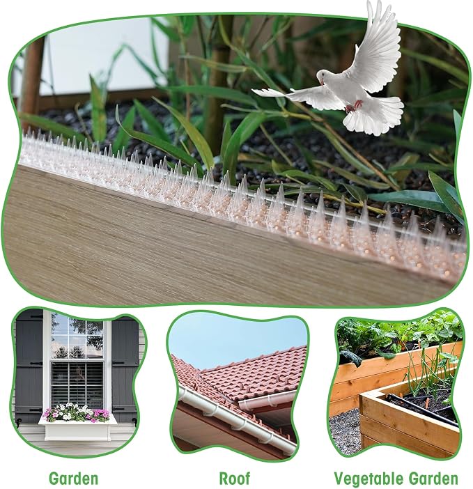 Zipcase 49.5 ft Clear Transparent PVC Bird Spikes-Advanced Dual-Length Spikes for Narrow Landing Gaps and Precision Deterrence,Effectively Guarding Against Birds,Pigeons,Cats,Squirrels, 36-Pack