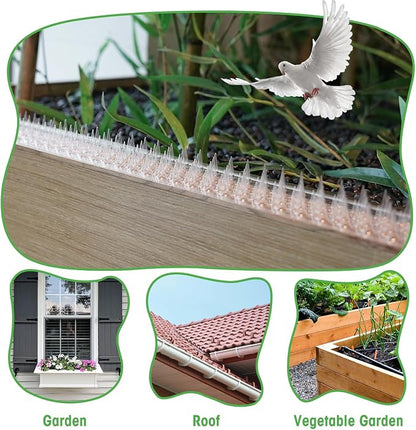Zipcase 49.5 ft Clear Transparent PVC Bird Spikes-Advanced Dual-Length Spikes for Narrow Landing Gaps and Precision Deterrence,Effectively Guarding Against Birds,Pigeons,Cats,Squirrels, 36-Pack