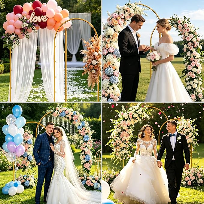 Wedding Arch Backdrop Stand, Gold Metal, Set of 2, 7.2FT and 6FT, for Birthday Party, Baby Shower, Graduation, Photo Booth, Balloon Floral Decoration