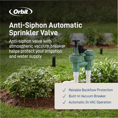 Orbit 57623 3/4" FPT 100 Series Anti-Siphon Automatic Sprinkler Valve with Flow Control (Pack of 2)