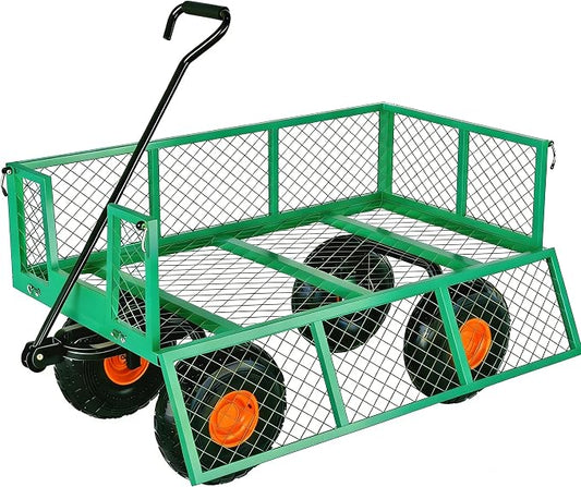 Heavy Duty Steel Garden Cart for Gardening Soil, Tools, and Plant Transport