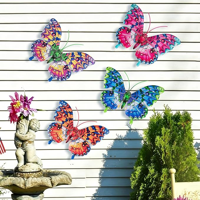 SUNREEK Metal Butterfly Wall Decor, 6 Inches Outdoor Wall Art for Fence Garden Yard Room Patio Balcony Decorations (4, Butterfly-D)