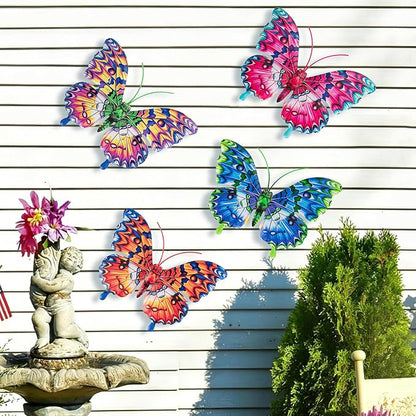 SUNREEK Metal Butterfly Wall Decor, 6 Inches Outdoor Wall Art for Fence Garden Yard Room Patio Balcony Decorations (4, Butterfly-D)