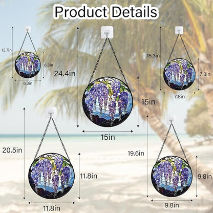 DASTOLL Stained Glass Window Hanging, Purple Wisteria Flowers Suncatcher for Doors Window Home Plant Sun Catchers Decoration Mother's Day Birthday Gifts for Women, Men, and Mom 6.3x6.3 in
