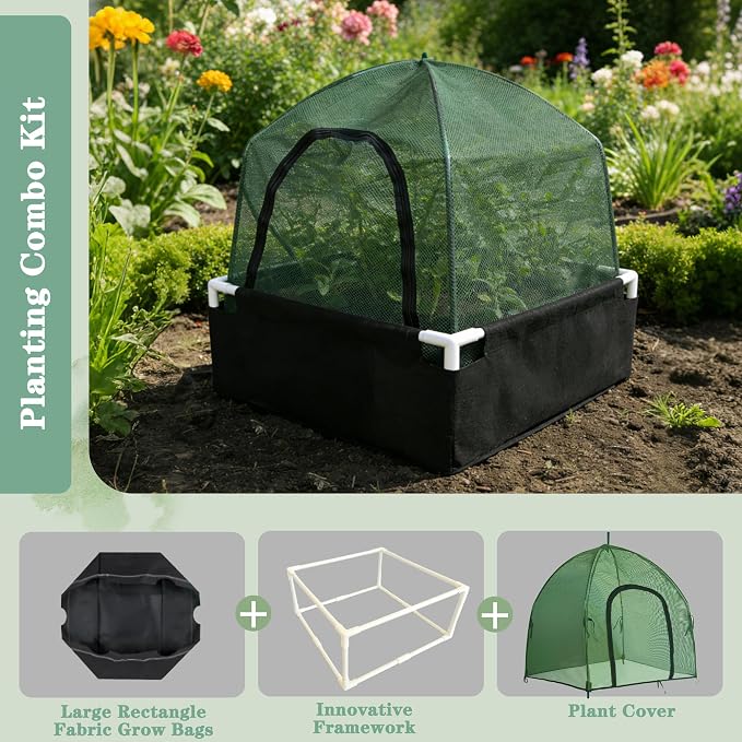 Breathable Felt Raised Garden Bed with PVC Frame, Heavy-Duty Square Planter Box for Vegetables, Herbs & Flowers, 3 Size – No Tools Assembly for Patio, Backyard Gardening（2.2*2.2*1FT, 2PCS）