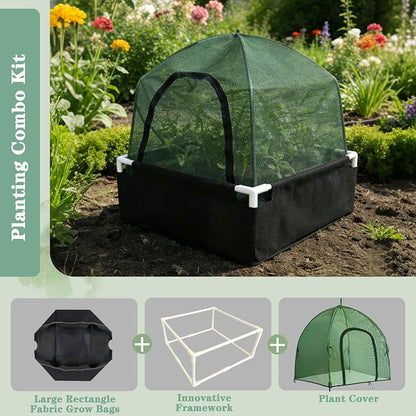 Breathable Felt Raised Garden Bed with PVC Frame, Heavy-Duty Square Planter Box for Vegetables, Herbs & Flowers, 3 Size – No Tools Assembly for Patio, Backyard Gardening（2.2*2.2*1FT, 2PCS）