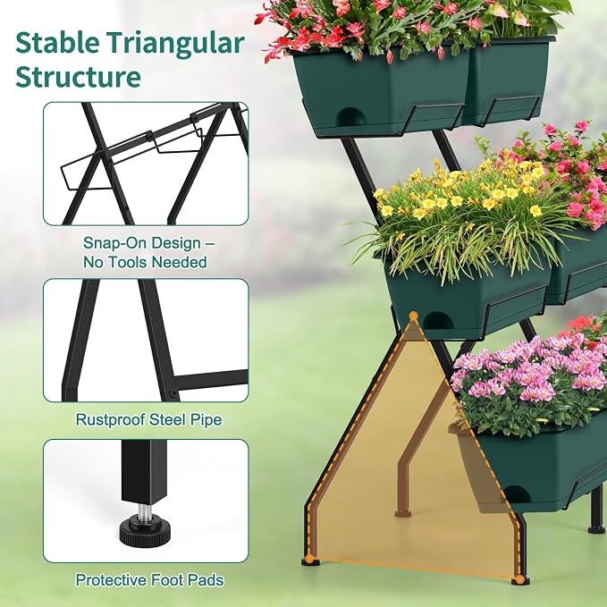 2 Column Vertical Raised Garden Beds, 6 Planter Boxes Standing Garden Bed Outdoor/Indoor Herb Garden Tiered Planter with Drainage Holes & Removable Trays for Flowers/Vegetables/Plants (Green)