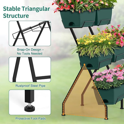 2 Column Vertical Raised Garden Beds, 6 Planter Boxes Standing Garden Bed Outdoor/Indoor Herb Garden Tiered Planter with Drainage Holes & Removable Trays for Flowers/Vegetables/Plants (Green)