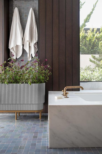 Veradek Demi Series Raised Long Planter for Indoor/Outdoor Use | Made from Plastic & Stone w/Wooden Stand | Modern Patio Décor for Flowers/Shrubs