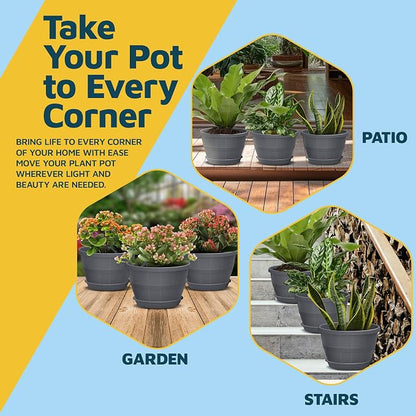 10-Inch Whiskey Barrel Planters Outdoor Pack of 2 - Durable Plastic Plant Pots for Indoor & Outdoor Use with Drainage & Saucer, Lightweight Rustic Barrel Planters for Flowers, Herbs & Small Plants