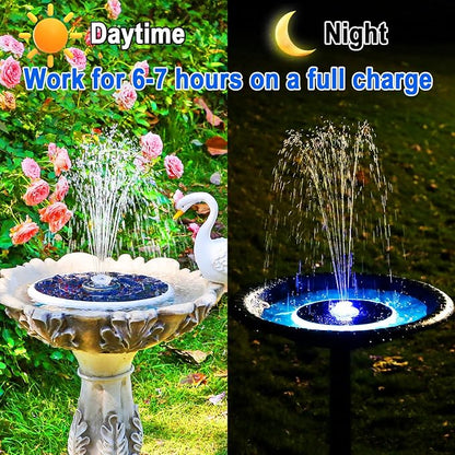 AISITIN 6.5W Solar Fountain for Bird Bath with 3000mAh Battery & Color Changing LED Light, 4 Anti-drift Brackets & 8 Nozzles, Solar Powered Bird Bath Fountain for Garden, Backyard, Fish Tank and Patio