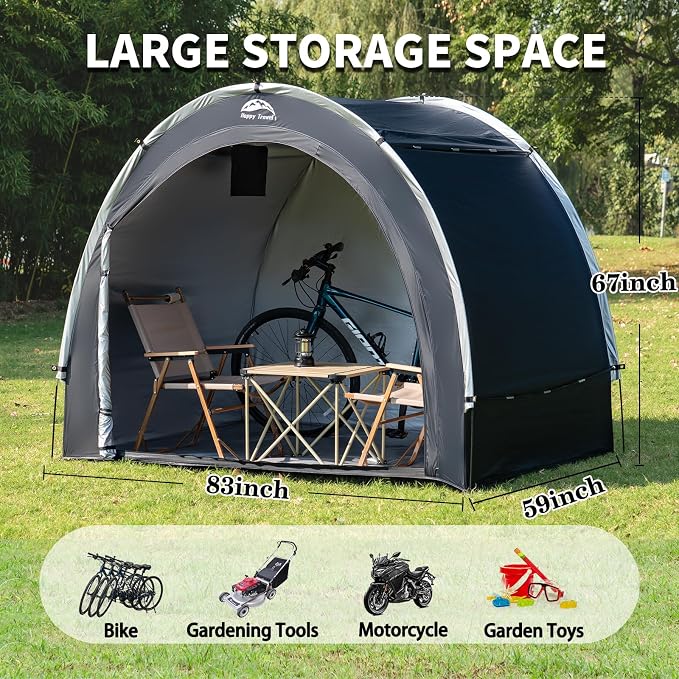 Happy Travel Bike Storage Tent Shed, Outdoor Waterproof Bicycle Covers Shelter with Window for 2/3/4/6/8 Bikes,Oversized Outside Portable Sheds for Lawn Mower,Garden Tools