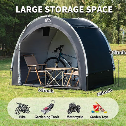 Happy Travel Bike Storage Tent Shed, Outdoor Waterproof Bicycle Covers Shelter with Window for 2/3/4/6/8 Bikes,Oversized Outside Portable Sheds for Lawn Mower,Garden Tools