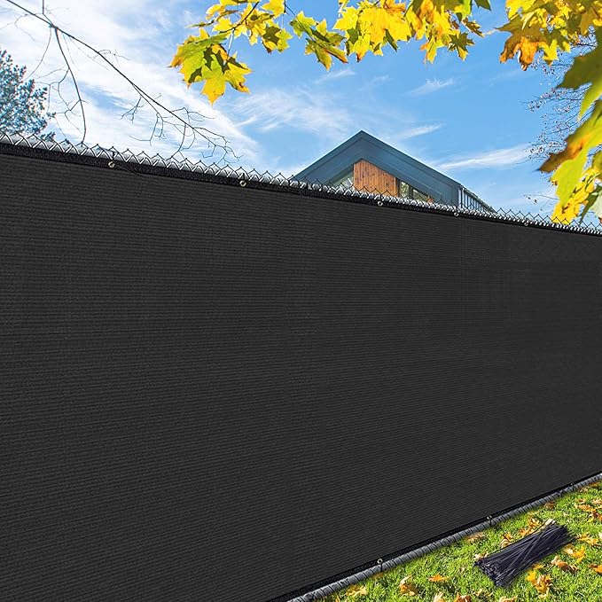 iCover 8x50ft Privacy Screen Fence, Outdoor Fencing Panels, Garden Windscreen Mesh Shade Sail Net Barrier, Fence Privacy Screen Reinforced Bindings and Brass Grommets Cable Zip Ties, Black