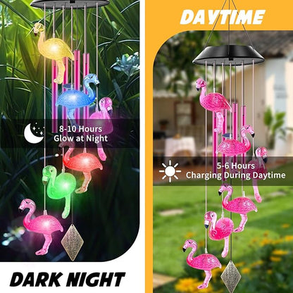 Solar Flamingo Wind Chimes for Outside with 4 Music Aluminum Tubes | Best Gifts for Mom Grandma Women Wife Aunt Sister, Solar Lights Outdoor Wind Chimes, Garden Yard Decor