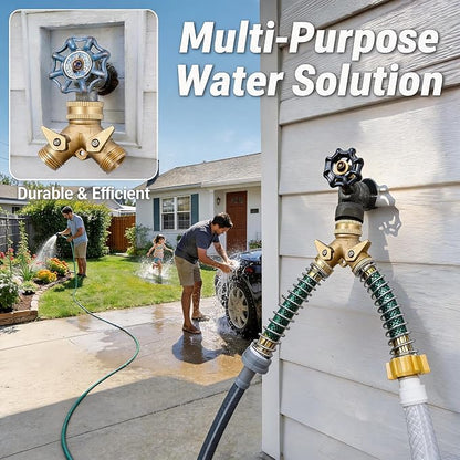 ‌VANCOCO 2 Way Garden Hose Splitter, 3/4" Heavy Duty Solid Brass Hose Y Splitter With 2 Shut-off for Outdoor Faucet & Garden Hose