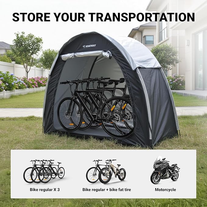Himiway Bike Storage Shed Tent with Double Doors for 2 Bikes PU4000 Silver Coated Waterproof Anti-Dust 210D Oxford Fabric Portable Foldable Outdoor Bicycle Cover Shelter Carry Bag for Home Garden