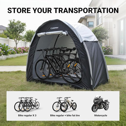 Himiway Bike Storage Shed Tent with Double Doors for 2 Bikes PU4000 Silver Coated Waterproof Anti-Dust 210D Oxford Fabric Portable Foldable Outdoor Bicycle Cover Shelter Carry Bag for Home Garden