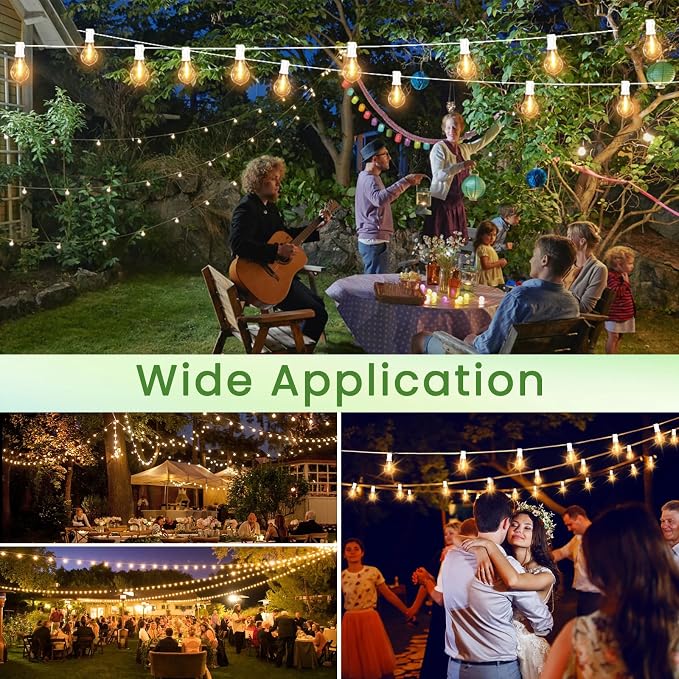 Outdoor String Lights 100 Feet LED Patio Lights 53 Plastic Edison Bulbs (3 Spare), Waterproof Connectable Hanging Light for Backyard Porch Balcony Party Decor, White