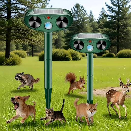 2026 Upgraded Solar Ultrasonic Animal Repellent Outdoor, Deer Repellent Devices Outdoor, Cat Repellent Waterproof with Motion Sensor, Squirrel Raccoon Skunk Deterrents for Yard (2-Pack)