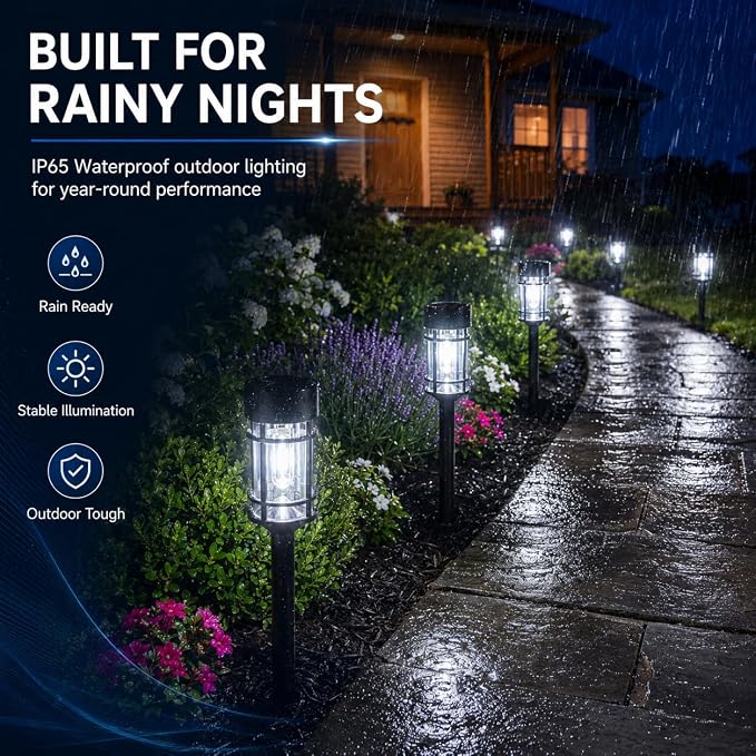 ILANCK 12 Pack Solar Lights Outdoor Parhway, Metal & Glass 21" Large Solar Pathway Lights, Solar Powered Garden Lights for Yard, Landscape, Driveway Walkway