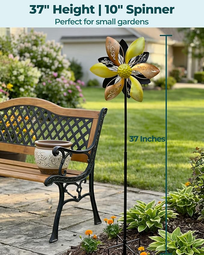 Double-Sided Metal Wind Spinner for Yard, 37" Kinetic Garden Decor | Weather-Resistant Finish, Smooth Spinning Motion, Sturdy 5-Prong Stake, Quick Assembly, Ideal for Lawns, Gardens, and Patios