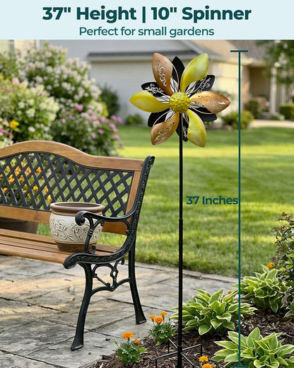 Double-Sided Metal Wind Spinner for Yard, 37" Kinetic Garden Decor | Weather-Resistant Finish, Smooth Spinning Motion, Sturdy 5-Prong Stake, Quick Assembly, Ideal for Lawns, Gardens, and Patios