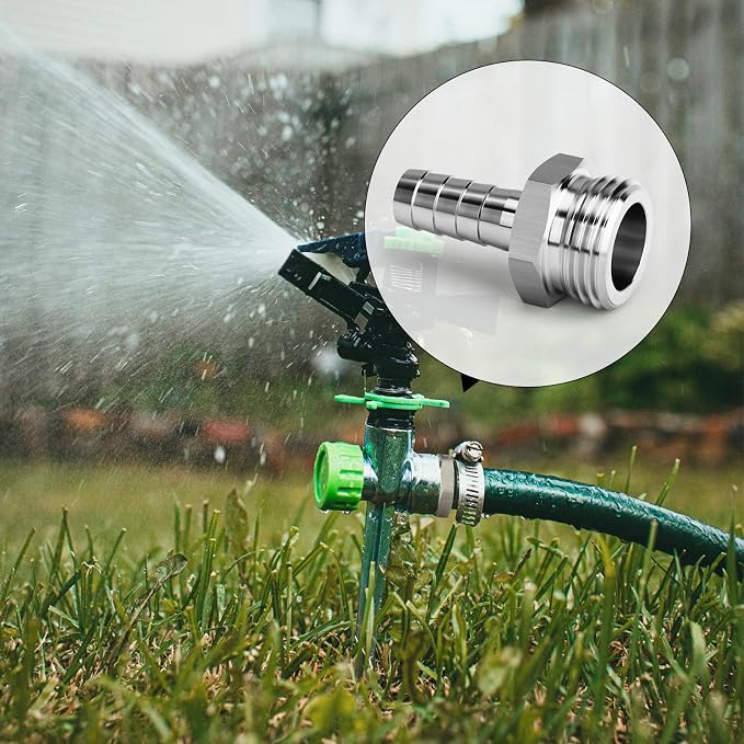 TAISHER 2PCS 304 Stainless Steel Garden Hose Repair Connector, 3/4" Barb x 3/4" GHT Male Garden Hose Adapter with Hose Clamps