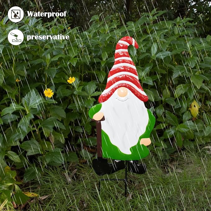 Garden Gnome Decorative Stake, Metal Shovel Standing Silhouette Art | Outdoor Iron Shovel Standing Yard Silhouette, Waterproof Weather Resistant Elf Lawn Ornament for Patio Porch Wall Art