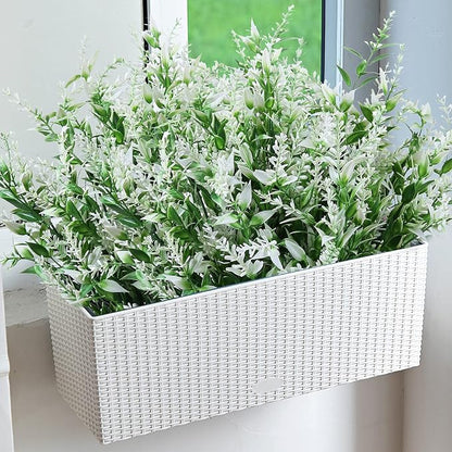 XLFAQXM 8 Pack Artificial Plants Flowers Grass Shrubs No Fade Faux Plastic Flowers Outdoor for Vases Farmhouse Garden Porch Patio Office Indoor Wedding Decoration Greenery Fake Plants (5#White)