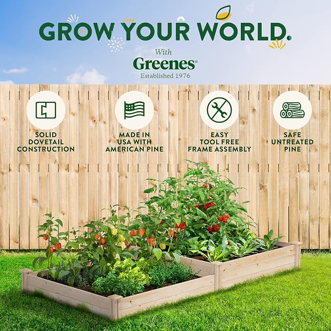 Greenes Fence Original Pine Raised Garden Bed, 4' x 8' x 7-10.5" - Made in USA with American Pine