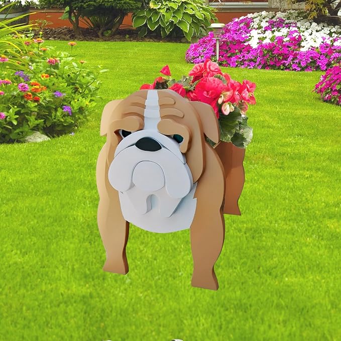 English Bull Dog Planter Plant Pots, 9.45 x 7.48 x 10.36 Inches | Cute Animal Shaped Plant Pot, Gifts for Women & Pet Lovers, Indoor Outdoor Garden Home Office Decor