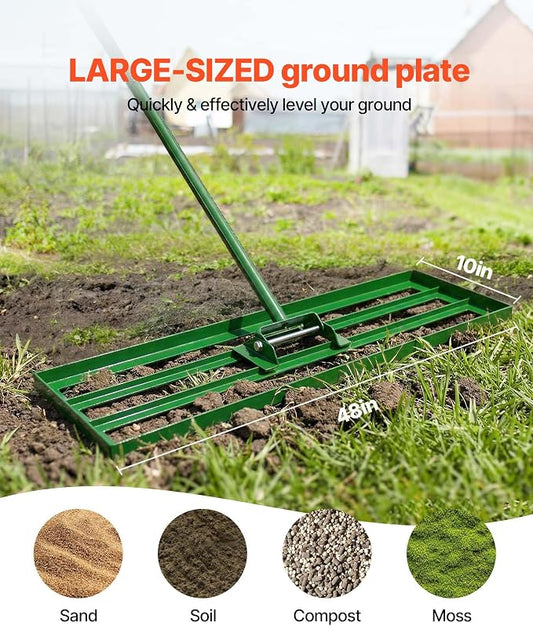 VEVOR Lawn Leveling Rake, 48"x10" Level Lawn Tool, Heavy-Duty Lawn Leveler with 78" Steel Extended Handle, Yard Leveling Rake Suit for Garden, Golf Lawn, Farm